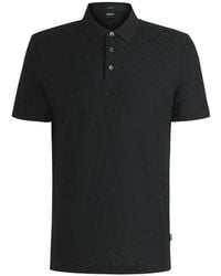 HUGO - Tops ,Zwart ,Katoen Monogram Jacquard Katoenen Polo Shirt Zwart - Lyst