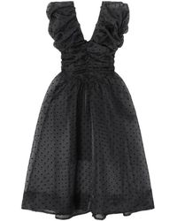 Ganni - Kleedjes ,Zwart ,Organza Organza Jurk Met Rimpels - Lyst