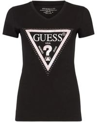 Guess - Schwarzes T-Shirt Mit Kurzen Ärmeln Für Frauen - Lyst