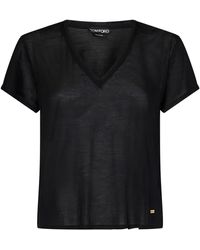 Tom Ford - Magliette in jersey di seta nera con logo - Lyst