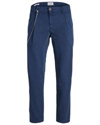 Jack & Jones - Broeken ,Blauw ,Katoen Wijde Pijp Katoenen Chino Broek - Lyst