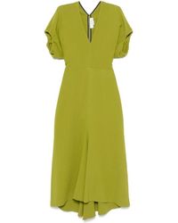 Victoria Beckham - Grünes Midi-Kleid Mit Blouson-Ärmeln - Lyst