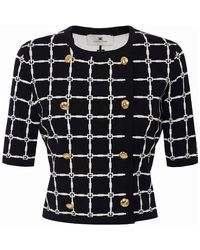 Elisabetta Franchi - Jacquard-strickjacke mit logo-motiv - Lyst