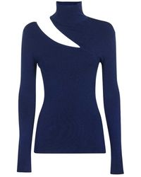Dondup - Truien & Vesten ,Blauw ,Polyester Gebreide Top Van Viscosemix Met Cut-Out Details - Lyst
