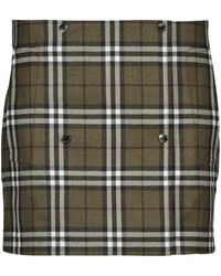 Burberry - Rokken ,Groen ,Wol Geruite Mini Rok Groen Khaki - Lyst