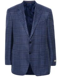 Canali - Blauer karierte woll- und seidenblazer - Lyst