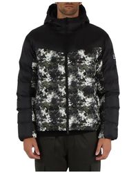 EA7 - Jassen ,Zwart ,Polyester Gewatteerde Color Block Pufferjas - Lyst