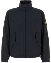 Stone Island - Jassen ,Blauw ,Polyester Jacket Met Logo - Lyst