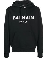 Balmain - Noir/blanc bedruckter hoodie - Lyst