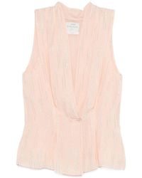 forte_forte - V-Hals Mouwloze Top Met Gedrapeerde Peplum Zoom - Lyst
