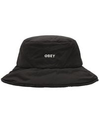 Obey - Accessoires ,Zwart ,Leer Geïsoleerde Zwarte Bucket Hat - Lyst