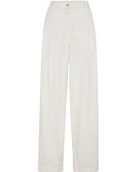 Brunello Cucinelli - Pantaloni bianchi in cotone e lino - Lyst