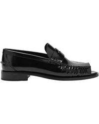 Prada - Brushed Leather Peeptoe Loafers - Lyst