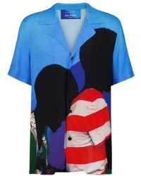 Balmain - Gedrukt Twill Overhemd Met All-Over Kunst - Lyst