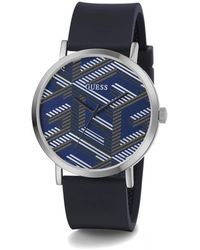 Guess - Accessoires ,Veelkleurig ,Blauw En Zilverkleurig Horloge Met Reliëf - Lyst