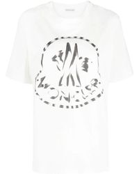 Moncler - E T-Shirt mit geripptem Rundhalsausschnitt für Frauen - Lyst