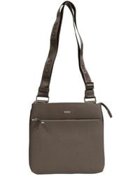 HUGO - Leder Schultertasche Taupe - Lyst