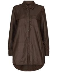 Notyz - Overhemden ,Bruin ,Leer Oversized Leren Shirt Bruin Zwart Acc - Lyst