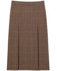 Saint Laurent - Rokken ,Bruin ,Wol Prince Of Wales Wollen En Kasjmier Midi Rok - Lyst