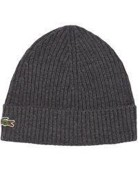 Lacoste - Geribbelde Gebreide Beanie - Lyst