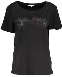 Patrizia Pepe - Tops ,Zwart ,Katoen T-Shirt Met Wijde Hals En Korte Mouwen Met Contrasterende Details En Logo - Lyst