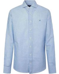 Hackett - Overhemden ,Blauw ,Katoen Katoen Linnen Bengal Overhemd - Lyst