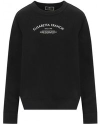 Elisabetta Franchi - Felpa in cotone nera con logo - Lyst
