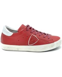 Philippe Model - Schoenen ,Rood ,Leer Rode Leren Sneakers Voor Vrouwen - Lyst