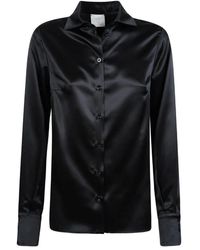 Eleventy - Overhemden ,Zwart ,Satijn Classic Silk Shirt - Lyst