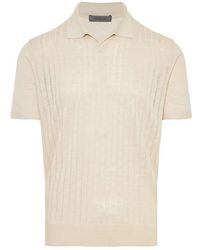 Corneliani - Geripptes leinen poloshirt - Lyst