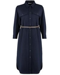 Peserico - Kleedjes ,Blauw ,Wol Klassieke Overhemdjurk Van Wolmix - Lyst