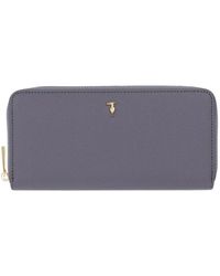 Trussardi - Accessoires ,Grijs ,Leer Cameo Portemonnee Met Logo-Plaquette En Gekorreld Effect - Lyst