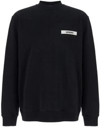 Jacquemus - Hoodies & Sweatvesten ,Zwart ,Katoen Zwarte Hoodie Met Logopatch - Lyst