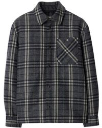 Burberry - Overhemden ,Zwart ,Wol Geruite Wollen Overhemd Met Zak - Lyst