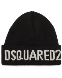 DSquared² - Schwarzer Gestrickter Wollhut Mit Logo - Lyst