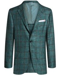 Kiton - Cashmere, Zijde En Linnen Geruite Single-Breasted Jas - Lyst