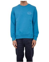 Etro - Hoodies & Sweatvesten ,Blauw ,Katoen Blauwe Sweatshirt Met C-Neck Stijl - Lyst