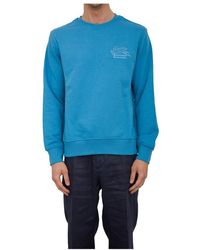 Etro - Hoodies & Sweatvesten ,Blauw ,Katoen Blauwe Sweatshirt Met C-Neck Stijl - Lyst
