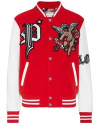 Philipp Plein - Jassen ,Rood ,Wol Wool And Leather Bomber Love Angel - Lyst