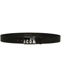 DSquared² - Leren Riem Met Metalen Gesp En Logo - Lyst