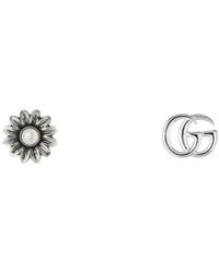 Gucci - Accessoires ,Grijs ,Gg Marmont Double G Flower Stud Oorbellen - Lyst