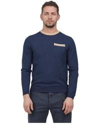 Irish Crone - Truien & Vesten ,Blauw ,Leer Shirt Met Ronde Hals En Details - Lyst