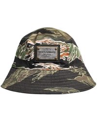 Dolce & Gabbana - Accessoires ,Veelkleurig ,Katoen Dg Plaque Wide Brim Bucket Hat - Lyst