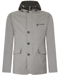 Moorer - Jassen ,Grijs ,Wol Elegante Jas Met Capuchon - Lyst