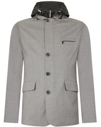 Moorer - Jassen ,Grijs ,Wol Elegante Jas Met Capuchon - Lyst