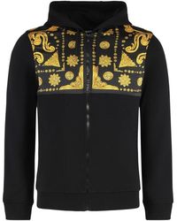 Versace - Hoodies & Sweatvesten ,Zwart ,Katoen Gedrukte Katoenen Volledige Rits Hoodie - Lyst