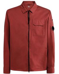 C.P. Company - Camicia classica in gabardine con zip e tasca petto sicura - Lyst