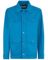 Herno - Jassen ,Blauw ,Katoen Casual Overhemd Met Opgestikte Zakken - Lyst