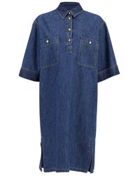 Valentino - Blauw Katoenen Overhemdjurk Met Zakken - Lyst