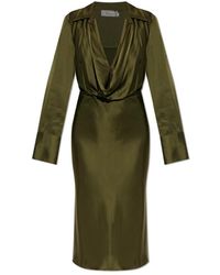 Blumarine - Kleedjes ,Groen ,Satijn Satijnen Jurk Met Lange Mouwen - Lyst
